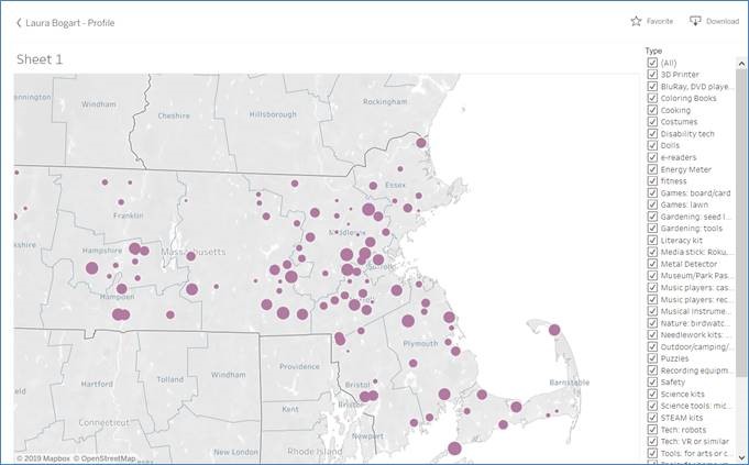 Massachusetts Library of Things Scatter Map