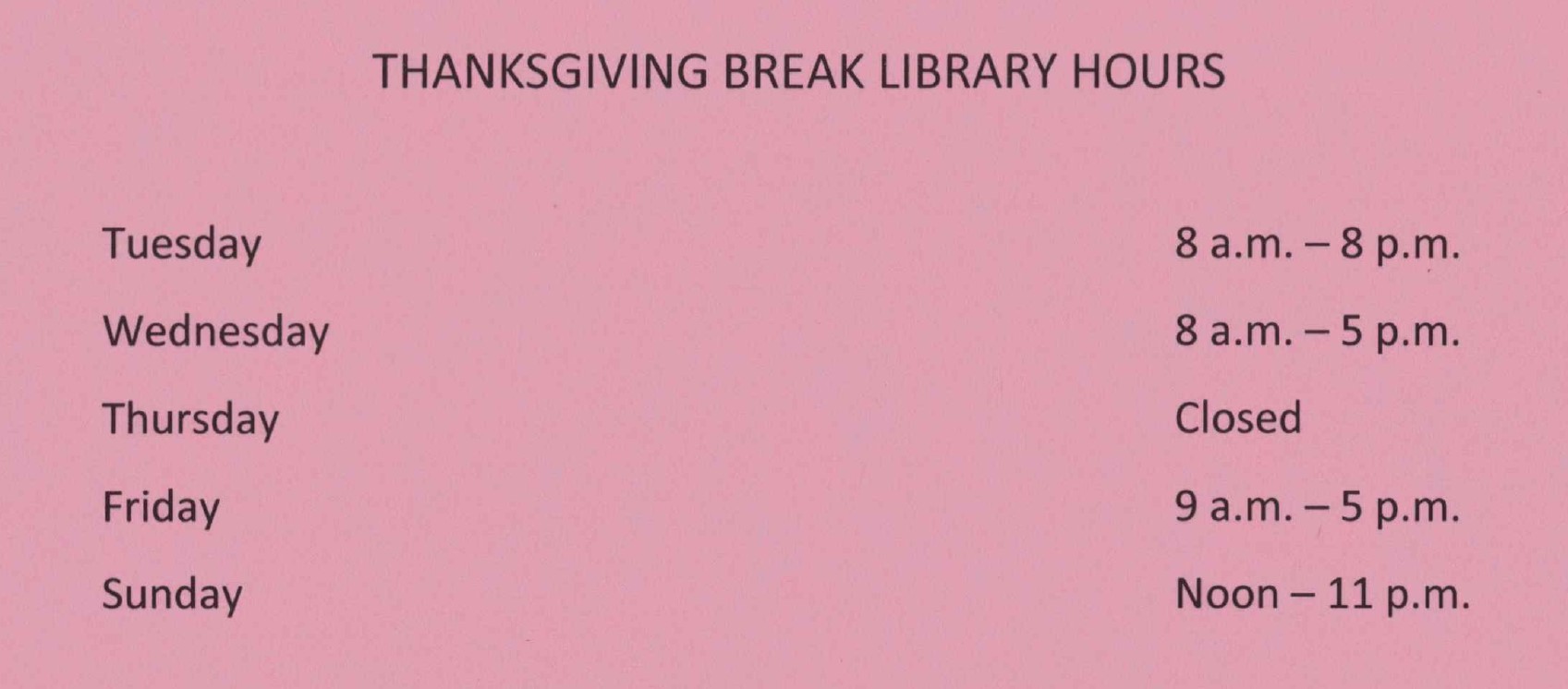 Thanksgiving Hours